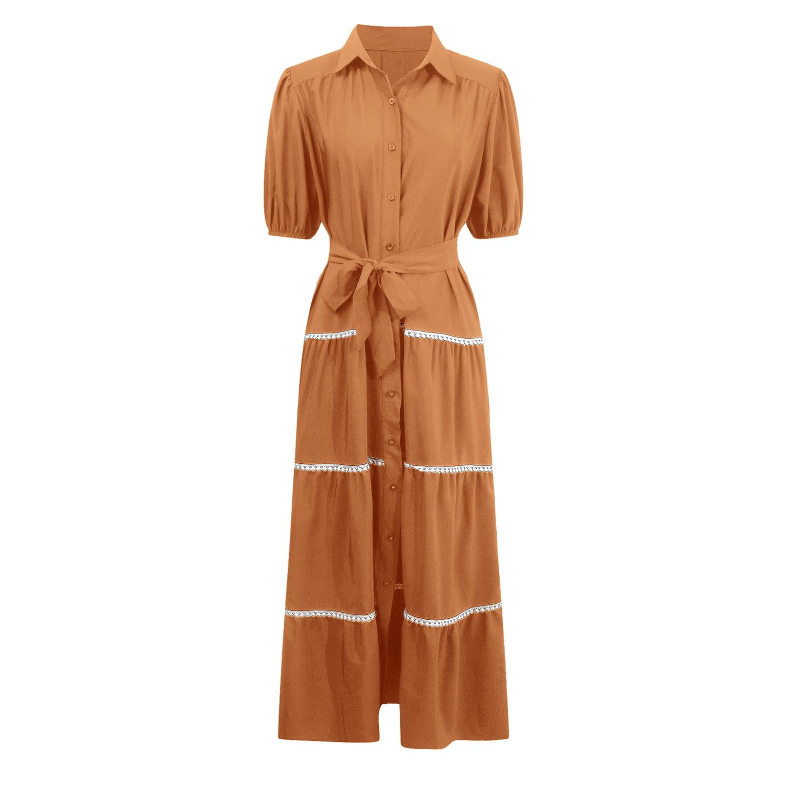Riforla Women's Summer Button Down Shirt Dress Short Puffy Sleeve Tiered Ruffle Flowy Long Maxi Dresses Brown XL - Walmart.com Riforla Women's Summer Button Down Shirt Dress Short Puffy Sleeve Tiered Ruffle Flowy Long Maxi Dresses Brown XL - Walmart.com