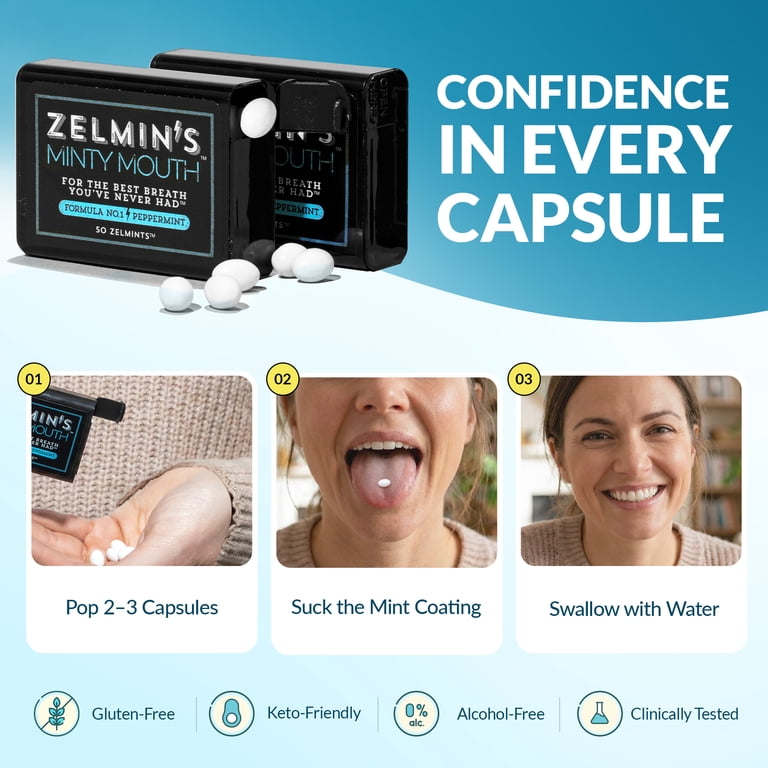 Zelmin's Minty Mouth Breath Freshener 3 Pack, Long Lasting