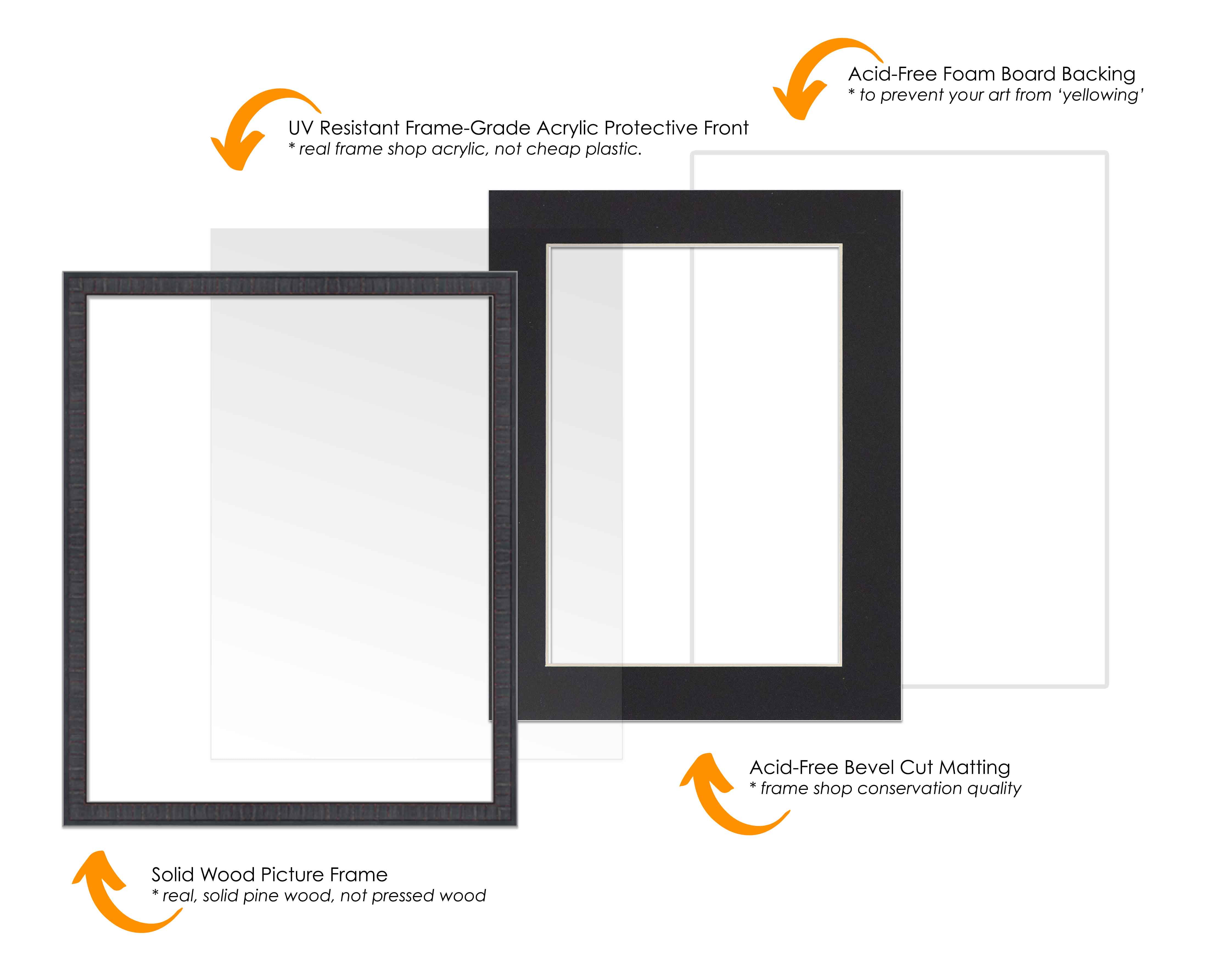 16x20 Frame Mahogany With Black Picture Mat For 16x20 Photo - Mahogany 18x24 Frame To Display Print