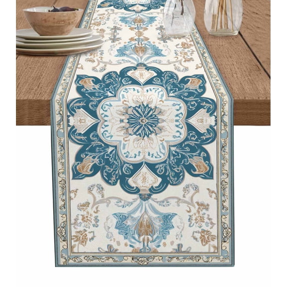 Boho Flowers Table Runner 72 Inches, Country Neutral Chic Abstract Floral Art Bed Runner Dresser Scarves Tabletop for Indoor Outdoor Parties/Ceremony/Banquet, 14" x 72"