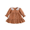 thumbnail image 1 of Faithtur Enfants Filles Robe en Velours Côtelé, Robe à Manches Longues Dentelle Patchwork Plissée Automne une Ligne Robe, 1 of 9