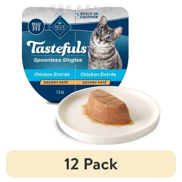 (12 pack) Blue Buffalo Tastefuls Spoonless Singles Wet Cat Food Paté, 2.6-oz Twin Pack, Chicken