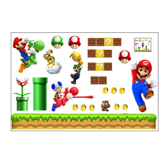 Mario Wall Stickers 3D wall stickers Children wall stickers Cartoon characters wall stickers Cartoon background wall decoration Birthday gift Children bedroom decoration 60*40CM