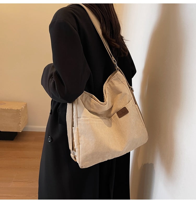 Kwuty Corduroy Tote Bag for Women Convertible Backpack Purse Crossbody Hobo Shoulder Bag with Multi Pockets Compartments