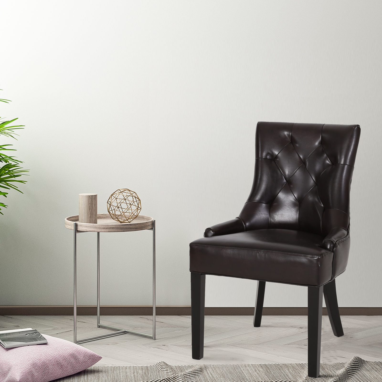 Kadyn 2 Pcs Modern Living Dining Room Chairs, Leather Dining Arm Chairs for Bedroom, Kitchen Chair with Solid Wood Legs and Inclined Handrail, Brown Kadyn 2 Pcs Modern Living Dining Room Chairs, Leather Dining Arm Chairs for Bedroom, Kitchen Chair with Solid Wood Legs and Inclined Handrail, Brown