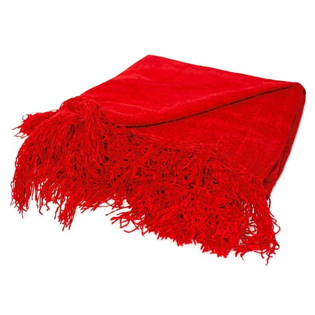 BIRDROCK HOME Internet’s Best Chenille Throw Blankets | Red | Ultra Soft Couch Blanket with Fringe | Light Weight Sofa Throw | 100% Microfiber Polyester | Easy Travel | Bed | 50 x