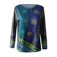 thumbnail image 4 of Ecqkame Women's Fall T-Shirt Tunic Tops Blouse Shirts Women's O-Neck Ethnic Style Print Casual Long Sleeve Plus Size Fashion Top Blue M, 4 of 5