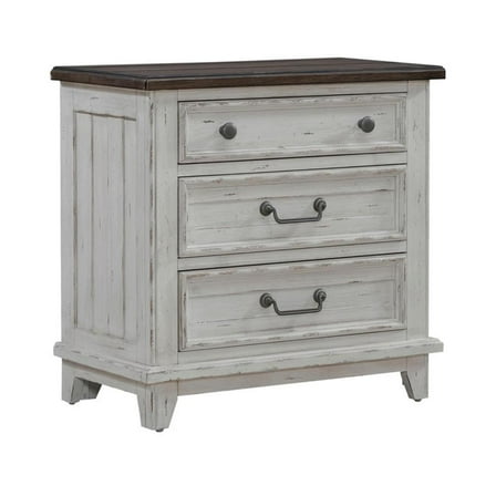 Pemberly Row Modern 3 Drawer Nightstand with Charging Station
