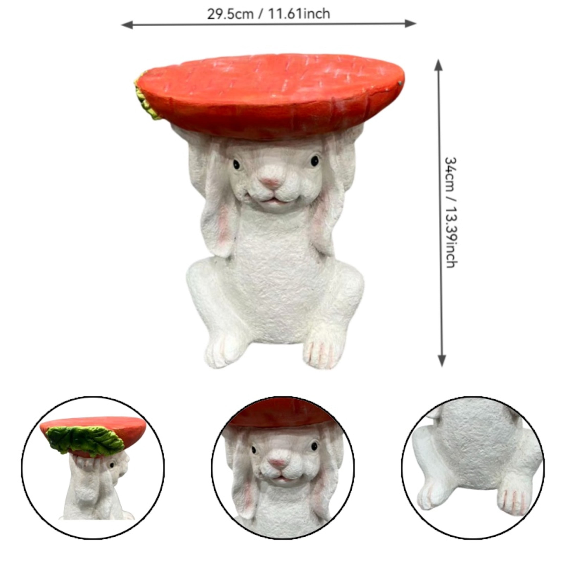 Noble House Bunny Strawberry Stool, Cute Animal Side Table Decor, Outdoor Creative Figurine Seat for Patio, Garden, White