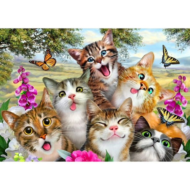 Taladro Pintura Diamante (DE5738) Seis Gatos DIY Kits de mosaico completo Imagen Decoración para el hogar 45x60cm FLhrweasw Nuevo