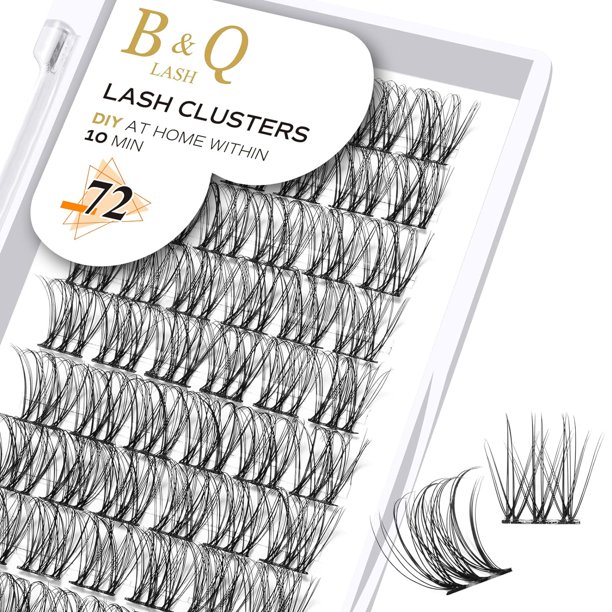 Lash Clusters B01 D Curl 0.472 in B&Q LASH Pestañas individuales naturales Extensiones de grupos de pestañas individuales Cluster DIY en casa Extensiones de pestañas DIY 72 grupos de pestañas CD Curl