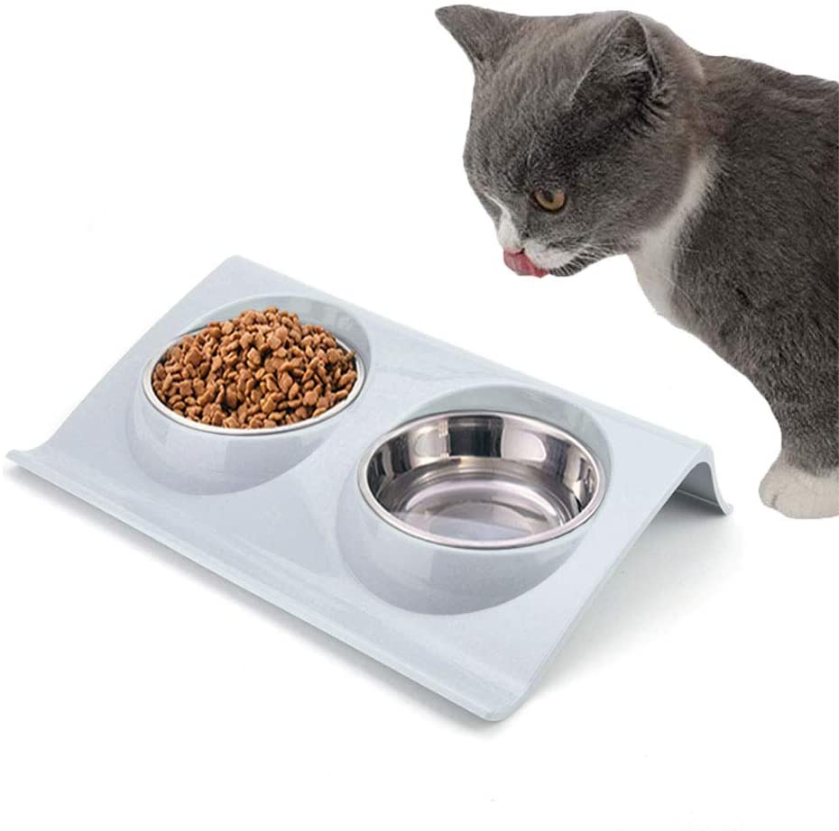 Stainless Steel Double Cat Bowl, Small Dog Bowl, Double Pet Bowl, Cat Double Bowl, Cat And Dog Bowl -Blue - image 1 of 5
