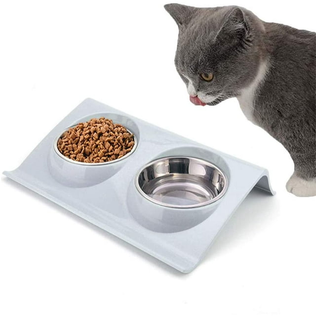 Stainless Steel Double Cat Bowl, Small Dog Bowl, Double Pet Bowl, Cat Double Bowl, Cat And Dog Bowl -Blue