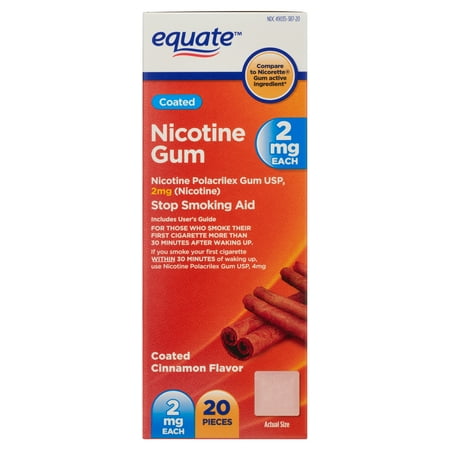 Equate Coated Nicotine Gum, 2 mg, Coated Cinnamon Flavor, 20 Count