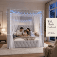 thumbnail image 6 of Amerlife Canopy Bed Frame Queen Size with 74.8" Tall Four-Post Design, Modern Deep-Tufted Velvet Upholstered Headboard with Charging Station, Grey, 6 of 10