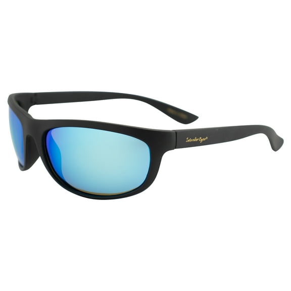 Islander Eyes Martinique Polarized Sunglasses for Men or Women Sports Wraparound Matte Black Frame w/ Blue Mirror Lens