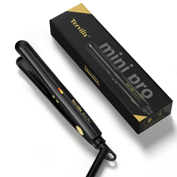 Terviiix Mini plancha alisadora para cabello corto con temperatura ajustable, mini plancha de pelo de viaje de cerámica portátil pequeña de 1/2 pulgada para hombres, color negro