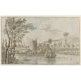 thumbnail image 2 of Josua de Grave 14x11 Black Ornate Wood Framed Double Matted Museum Art Print Titled: Landscape with Huis Kluys, Near Brussels (1674), 2 of 5