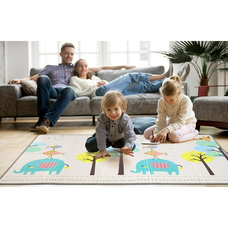 Mergren Large Waterproof XPE Foam Baby Play Mat with Reversible Patterns  and Anti-Slip Floor Colorful Animal Crawling Mat for Infants- 79 x 71 