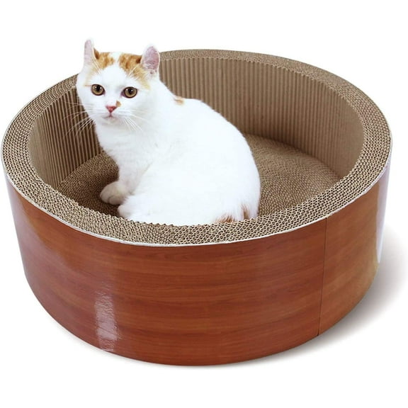 ScratchMe Cat Scratcher Post Board, Round Cat Scratching Lounge Bed, Durable Pad Prevents Furniture Damage