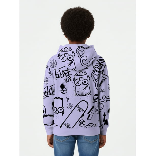 The Simpsons, Boys' & Big Boys' Graphic Hoodie, Bart Graffiti
