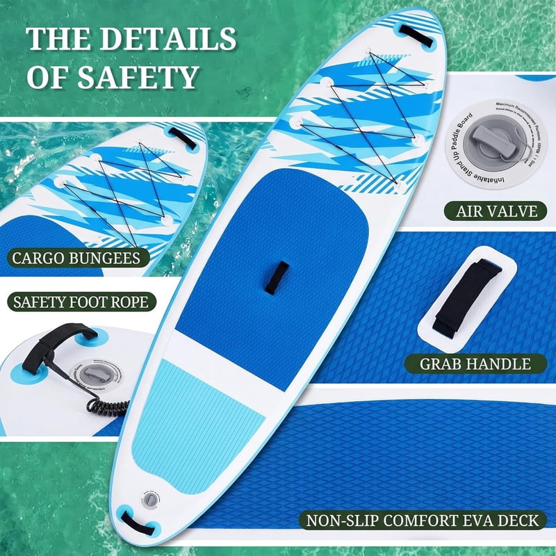Bigleap Inflatable Stand Up Paddle Board, 400lbs Capacity 2-in-1 Paddle with Non-Slip Deck, Complete SUP Kit with Paddle, Pump, Backpack & Phone Case,Blue White