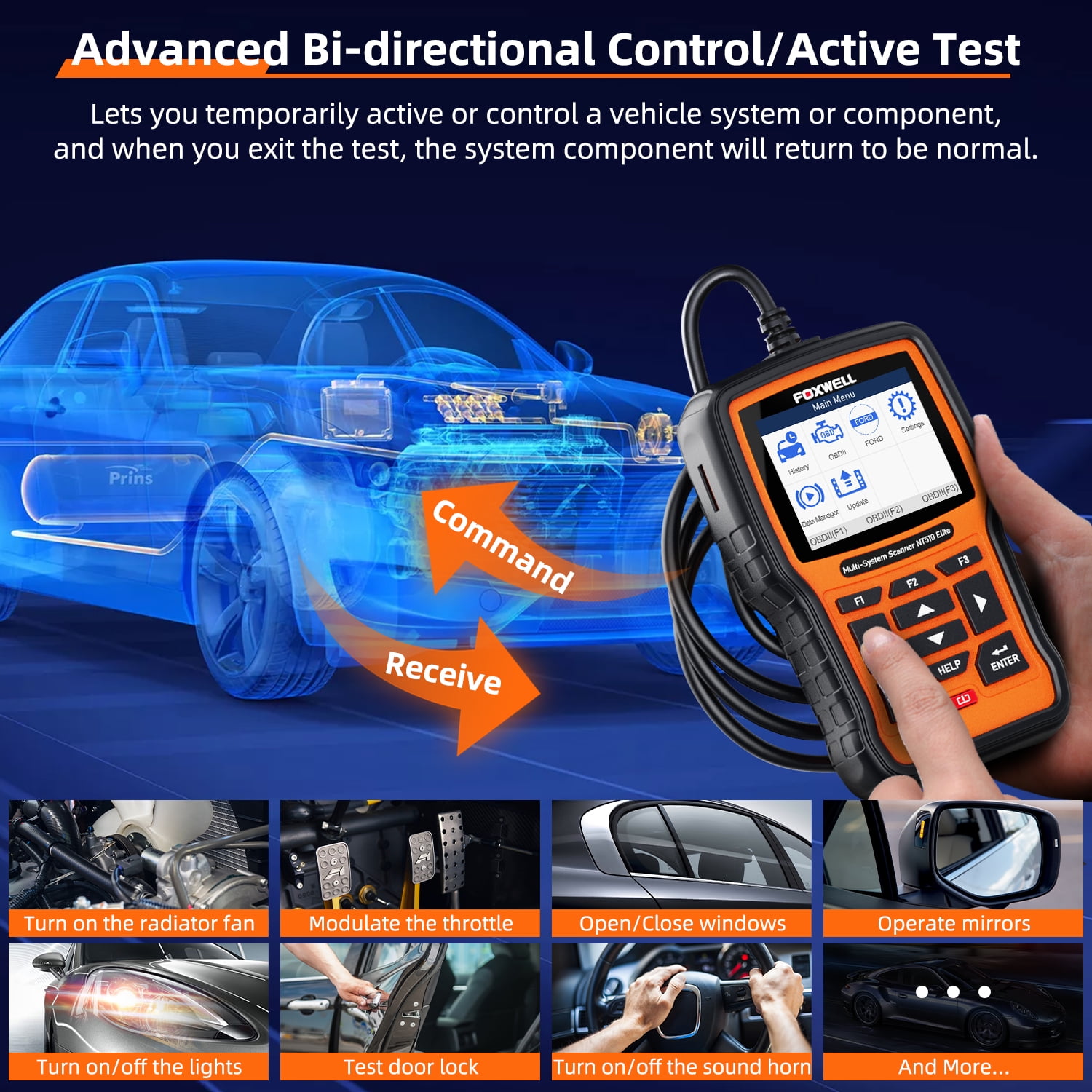 Foxwell NT510 Elite Automotive Bi-directional Diagnostic Scan Tool OBD2 Scanner Fits for Ford Lincoln Mercury Vehicles All System Scanner with ABS SAS EPB Oil Reset Service OBDII OBD Car Code Reader