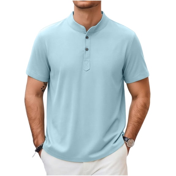 Henley Shirts for Men Summer Short Sleeve Cotton Linen Button Collared Tops Casual Stylish Basic Tees 2026 Mens T -Shirts