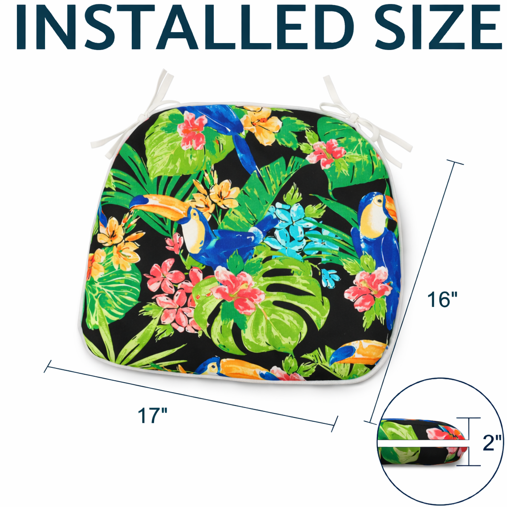 Leumius 4-Pack Outdoor Patio Dining Chair Cushion,All-Weather Water-Repellent U-Shape Thick Foam Seat Cushions with Ties for Garden,Patio & Dining Chairs,17"x16"x2",Green 03