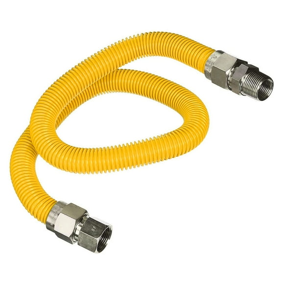 HIGHCRAFT Gas Connector 60 inch Yellow Coated Stainless Steel, 5/8” OD Flexible Gas Hose Connector for Gas Range, Furnace, Stove with 1/2” FIP x 3/4" MIP Stainless Steel Fittings