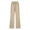 thumbnail image 3 of Fnooota Cotton Linen Pants for Women, Casual Relaxed Fit Straight Leg Drawstring Pants wirh Pockets Beige Size S-3XL, 3 of 5