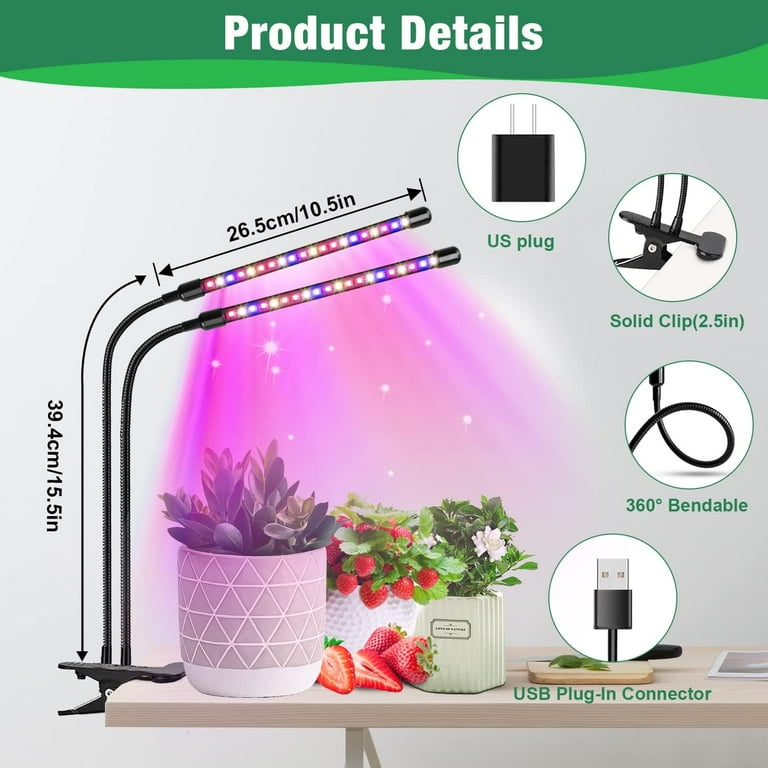 Grow Lights for Indoor Plants, 2PCS 2 Heads Full Spectrum Led Grow