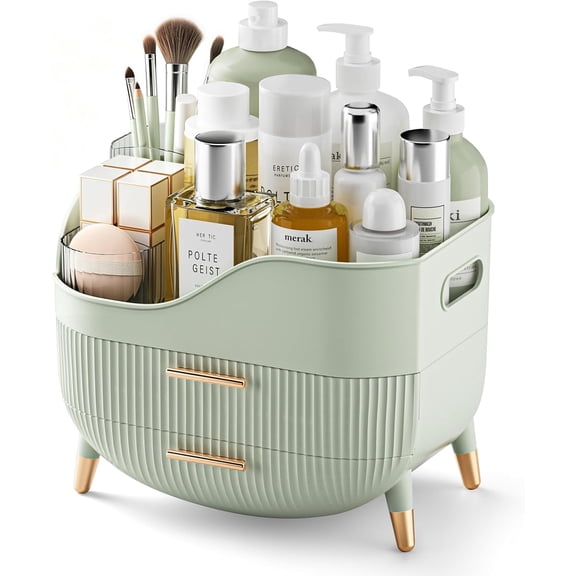 ANHXN Makeup Organizer with Drawers and Handle Skincare Cosmetic Storage Display Case for Vanity Dresser Bathroom Countertop