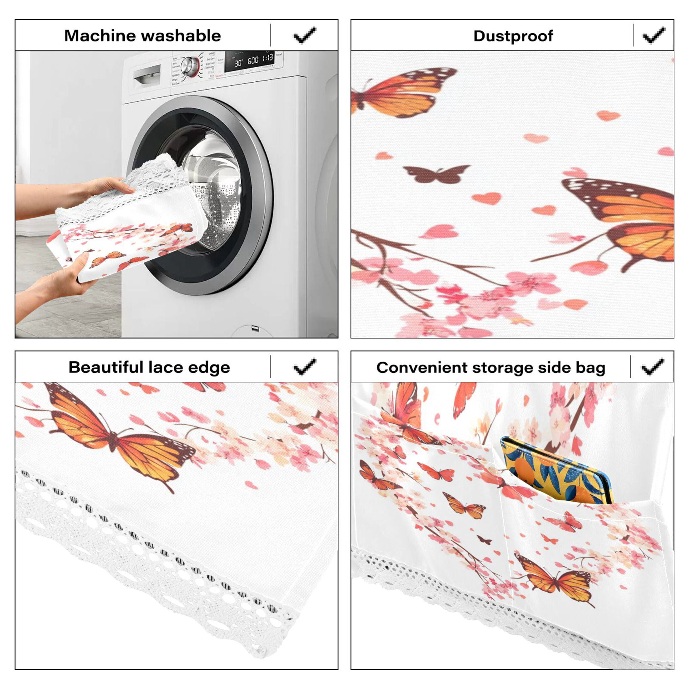 WOBOGO Orange Butterfly Pink Floral Washing Machine Cloth Dryer Refrigerator Top Cover Protective Non-Slip Mat For Kitchen Laundry