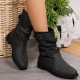 thumbnail image 5 of EKVAHL Women's Slouchy Mid‑Calf Boots, Buckle Decorated Western Booties, Low Heel Round Toe Casual Daily Boots Black, 5 of 5