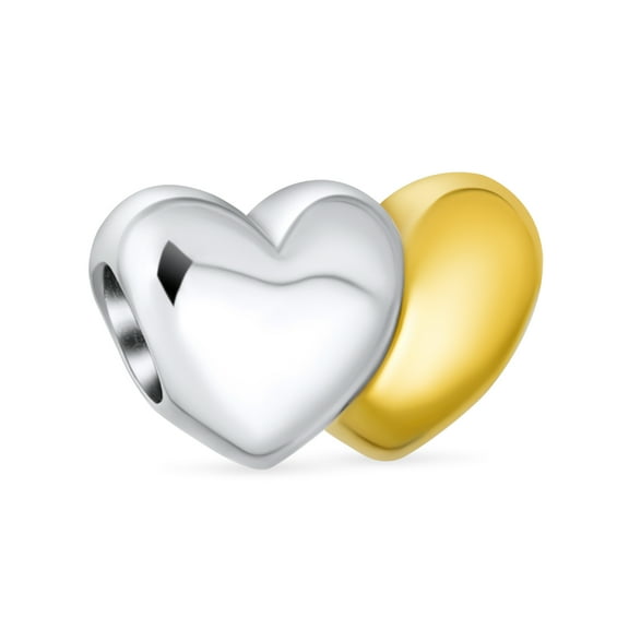Bling Jewelry Womens Valentine Heart Initial Alphabet Bead Charm CZ Accent Two Tone Silver for Bracelet