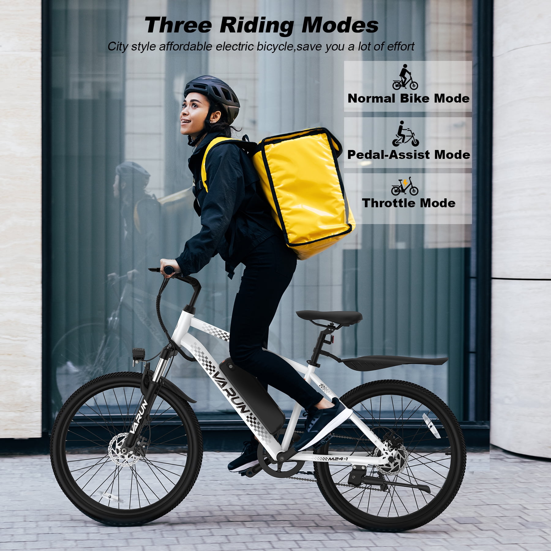 VARUN 24" Electric Bike for Adults, 350W Motor, 20MPH, 36V Removable Battery, Up to 50 Miles Range, 7-Speed, Front Suspension & Dual Disc Brakes, All-Terrain Tires, UL Certified