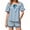 Blue, variant on Short Sleeve Striped Print Women Casual 2 Pieces Tops and Shorts Set Outfit