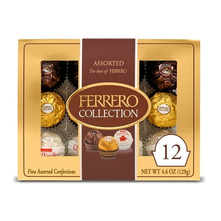 Ferrero Collection Premium Gourmet Assorted Hazelnut Milk Chocolate, Dark Chocolate and Coconut, Great Holiday Gift Box, 4.6 oz, 12 Count