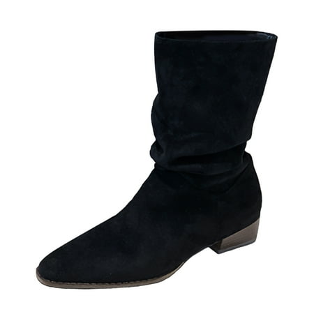 

nsendm Mid Calf Socks for Women Cotton Fashion Women Solid Color Flock Autumn Womens Mid Calf Winter Snow Boots Black 7