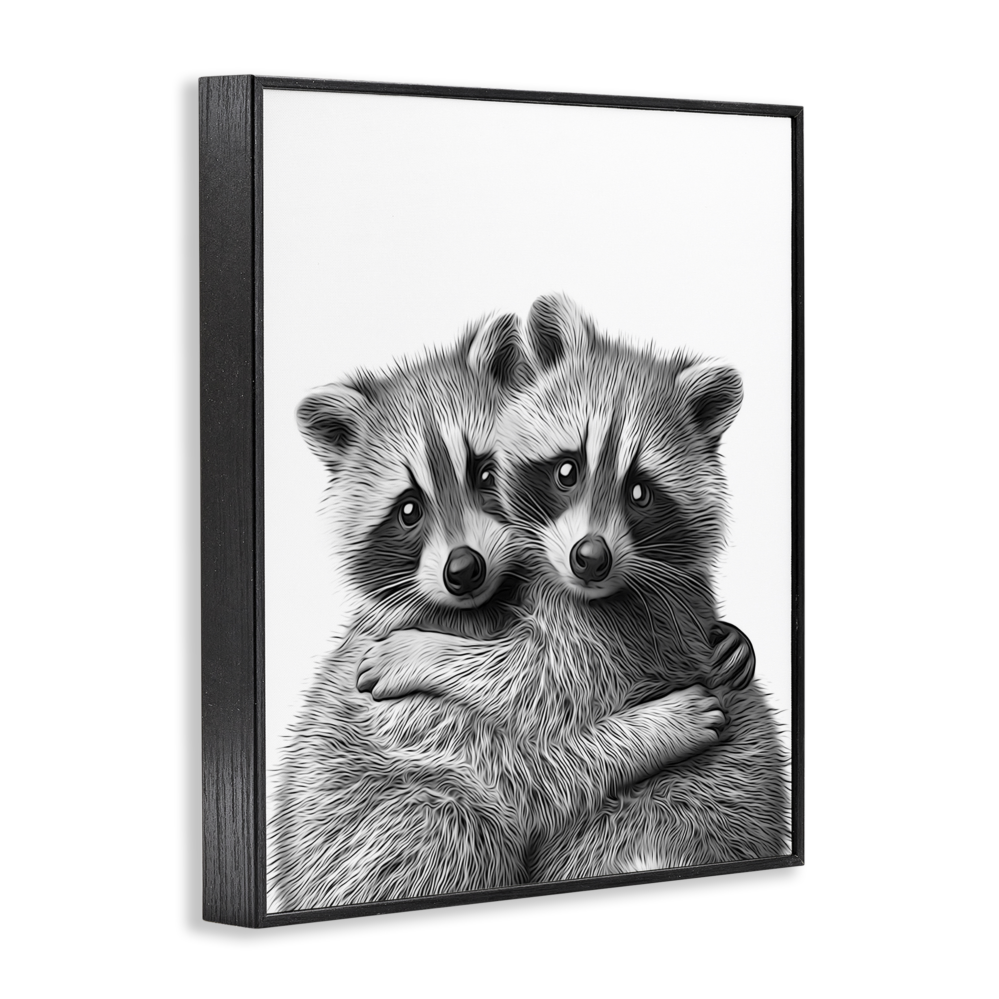 Stupell Industries Two Hugging Raccoons Animals & Insects Painting Black Framed Art Print Wall Art, 11 x 14