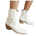 thumbnail image 1 of Womens Mens Cowboy Boots Classic Leather Buckle Pointed Toe Chunky Heels Wide Mid Calf Cowgirl Riding Work Booties, 1 of 7
