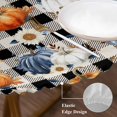 thumbnail image 3 of Thanksgiving Pumpkin Round Tablecloth, Fitted Table Cover with Elastic for 45"-54" Round Tables, Fall Daisy Rustic Leaves Black Plaid Table Cloth Outdoor Indoor Dinning Party Waterproof Tablecloths, 3 of 7