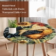 thumbnail image 3 of Sunflower Rooster Round Tablecloth 55-60 Inch Round Fitted Table Cloth with Elastic Edge, Retro Plaid Summer Flower Watercolor Waterproof Table Cover Protector for Outdoor Picnic Party Dining, 3 of 6