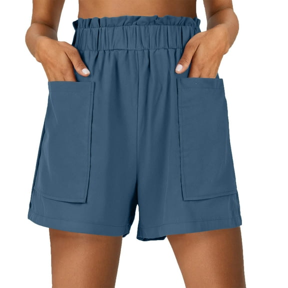 Wdfiry Women's Cotton Linen Shorts Solid Color Casual High Waisted Wide Leg Short Pants Summer Fashion Stretch Tummy Control Shorts With Pockets