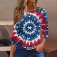 thumbnail image 2 of Women's Stand Collar Pullover Blouse, 3/4 Sleeve Independence Day Themed Casual Top for Spring Layering, Soft & Quick-Dry Material,Blue M, 2 of 5