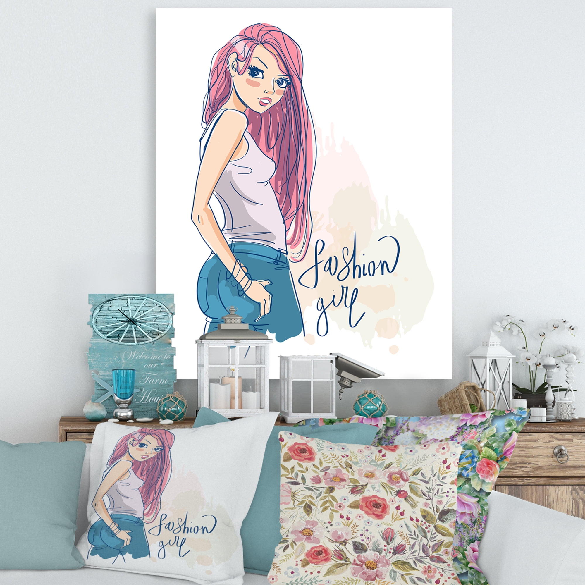 Trendy Fashion Woman I 24 in x 32 in Painting Canvas Art Print, by Designart