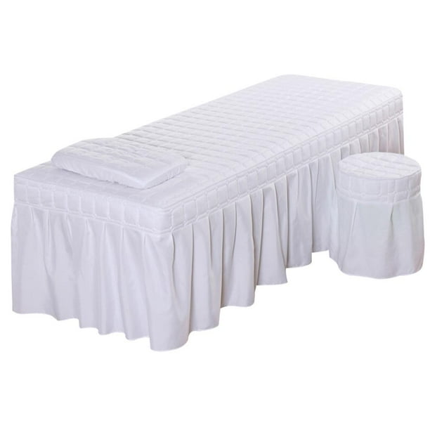 Falda de cama de masaje de belleza de 190 x 80 cm con funda de almohada y orificio para respirar, funda para taburete Blanco