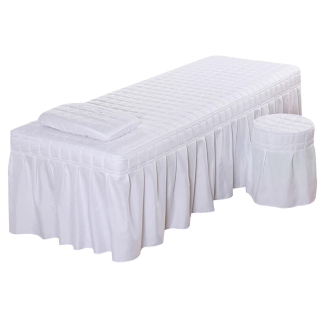 Falda para camilla de masaje, funda de almohada, funda de taburete, juego de ropa de cama de belleza Blanco