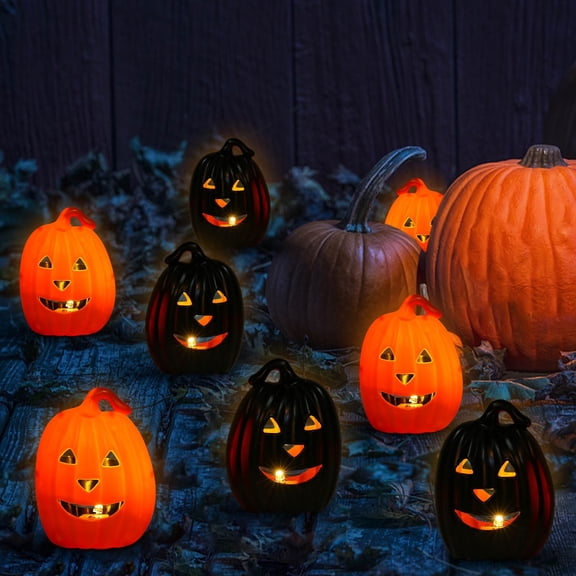 Wadada Halloween Pumpkin Tea Light Holder, Jack-O-Lantern Candle Holder with LEDs tealight, Handmade Pumpkin Candle Holders Halloween Tabletop Decorations for Holiday Party Home